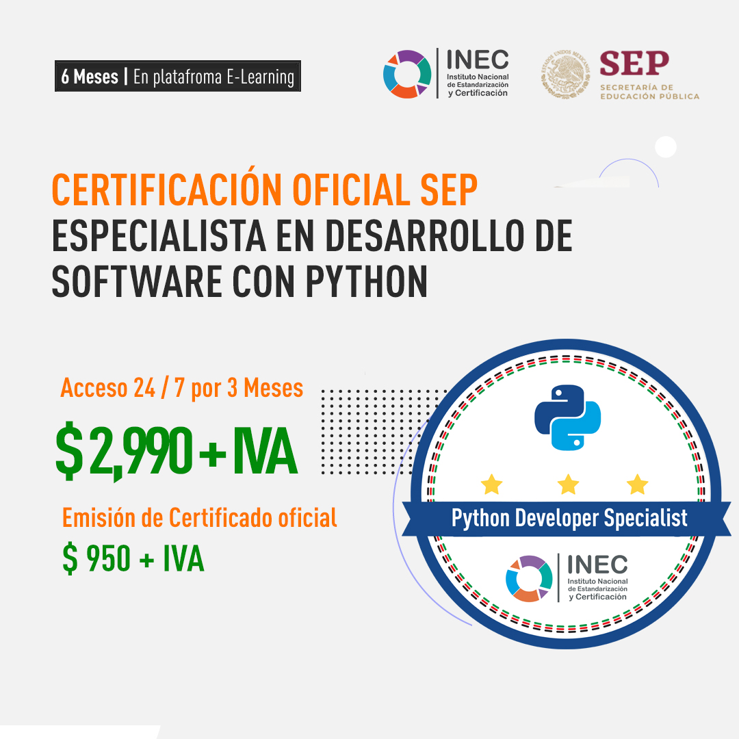 Especialista en desarrollo de Software con Python